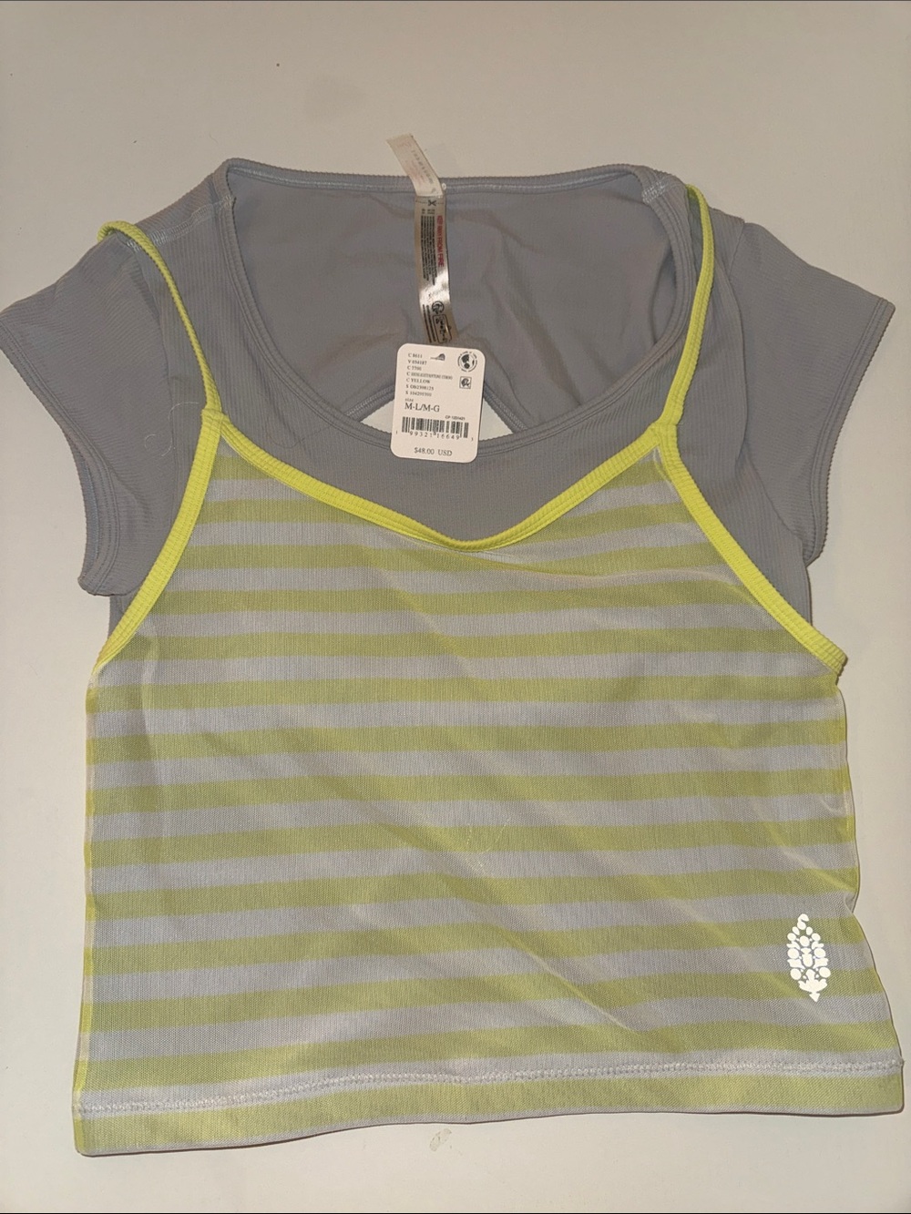 Gray & Yellow Striped Layered Free People Top